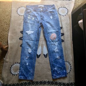 Distressed with floral embroidery est. 1946 denim